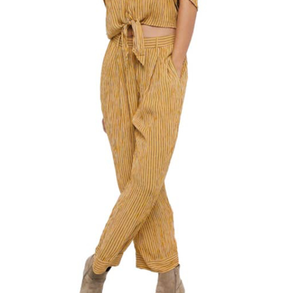 BAND OF GYPSIES GOLDEN YELLOW, WHITE & BROWN STRIPED CROPPED PANTS SMALL - Picture 1 of 5
